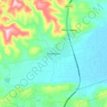 Carte topographique Tarímbaro, altitude, relief