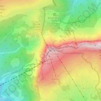 Carte topographique Secёda - Monte Seceda, altitude, relief