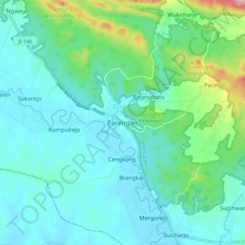 Carte topographique Parengan, altitude, relief