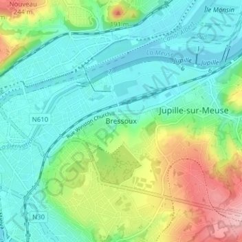 Carte topographique Bressoux, altitude, relief