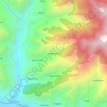 Carte topographique Khera Malla, altitude, relief