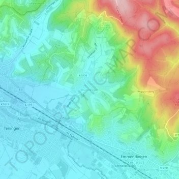 Carte topographique Mundingen, altitude, relief