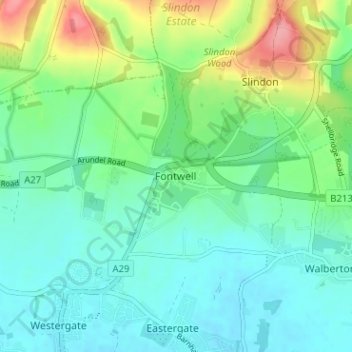 Carte topographique Fontwell, altitude, relief