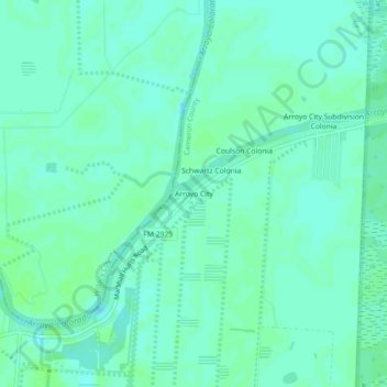 Carte topographique Arroyo City, altitude, relief