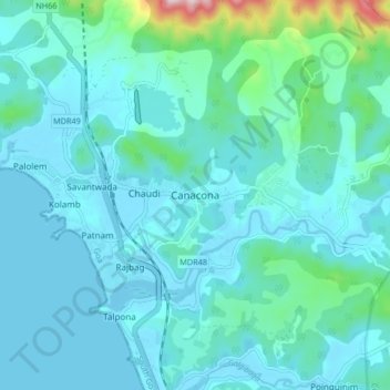 Carte topographique Canacona, altitude, relief