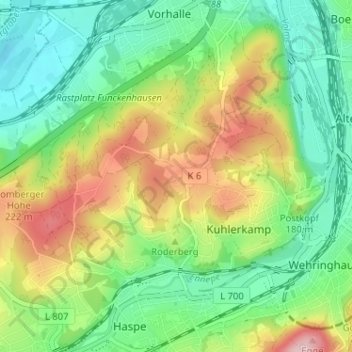 Carte topographique Tücking, altitude, relief