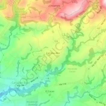 Carte topographique Carrillos Alto, altitude, relief