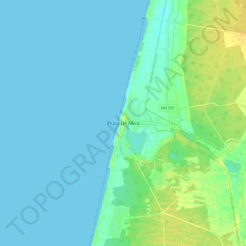 Carte topographique Praia de Mira, altitude, relief
