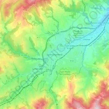 Carte topographique Saint-Chamond, altitude, relief