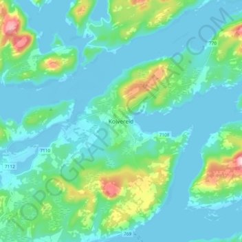 Carte topographique Kolvereid, altitude, relief