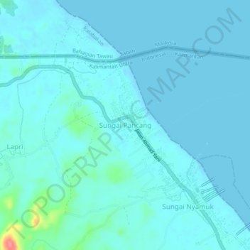 Carte topographique Sungai Pancang, altitude, relief