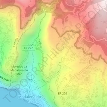 Carte topographique Fajã e Eiras, altitude, relief