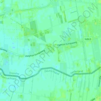 Carte topographique Vlieghuis, altitude, relief