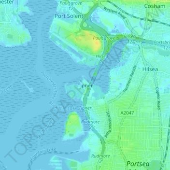 Carte topographique Tipner, altitude, relief