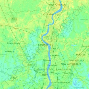 Carte topographique Serampore, altitude, relief