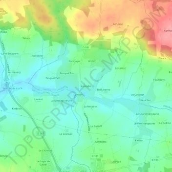 Carte topographique Kercadio, altitude, relief
