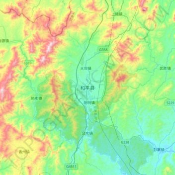 Carte topographique Heping, altitude, relief