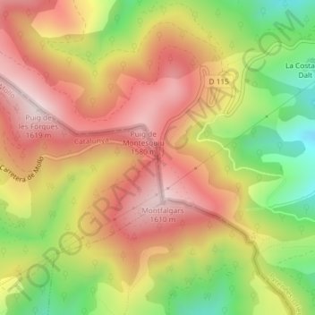 Carte topographique Col d'Ares, altitude, relief