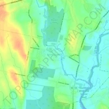 Carte topographique North Dighton, altitude, relief
