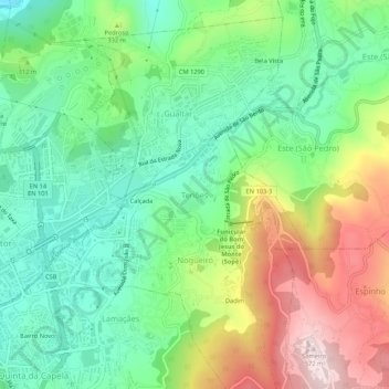 Carte topographique Tenões, altitude, relief