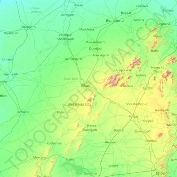 Carte topographique Sikar, altitude, relief