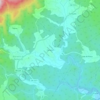 Carte topographique Barreiro de Besteiros, altitude, relief