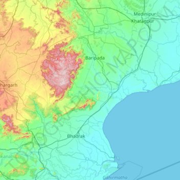 Carte topographique Tentulia, altitude, relief