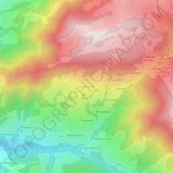 Carte topographique Sous le Rocher, altitude, relief