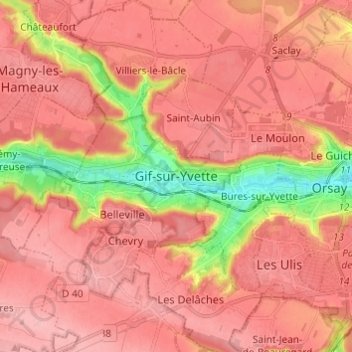 Carte topographique Gif-sur-Yvette, altitude, relief