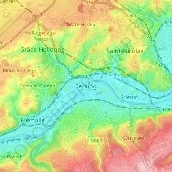Carte topographique Seraing, altitude, relief
