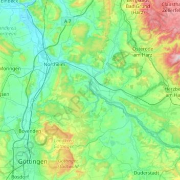 Carte topographique Katlenburg-Lindau, altitude, relief