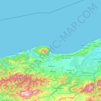 Carte topographique Chenoua, altitude, relief