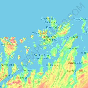 Carte topographique New World Island, altitude, relief