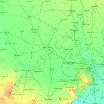 Carte topographique Rohtak, altitude, relief