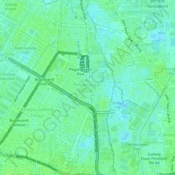 Carte topographique Pegangsaan Dua, altitude, relief