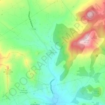 Carte topographique l'Aleixar, altitude, relief