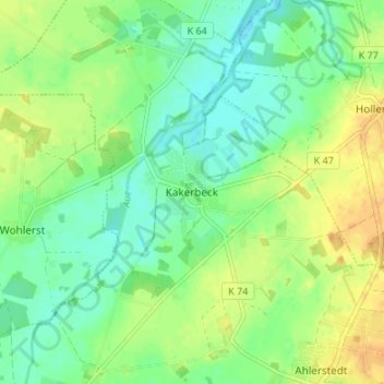 Carte topographique Kakerbeck, altitude, relief