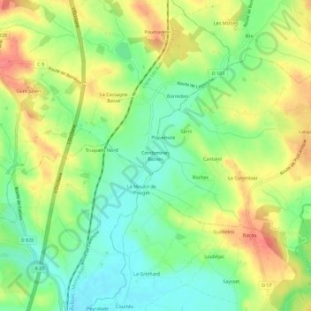 Carte topographique Condamines Basses, altitude, relief