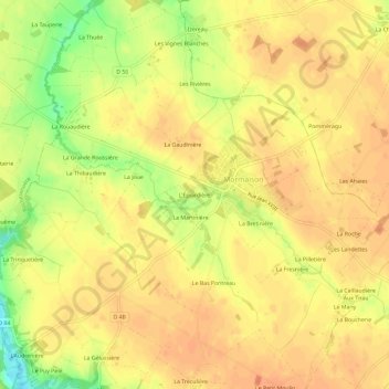 Carte topographique L'Épiardière, altitude, relief