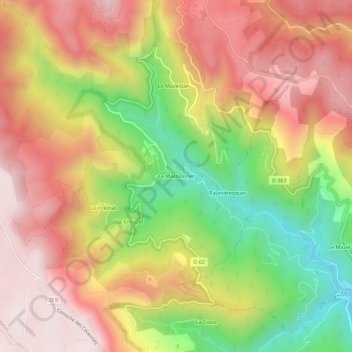 Carte topographique Le Masbonnet, altitude, relief