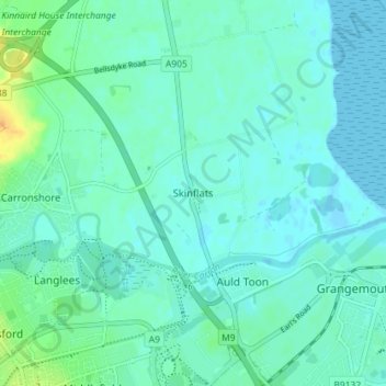 Carte topographique Skinflats, altitude, relief