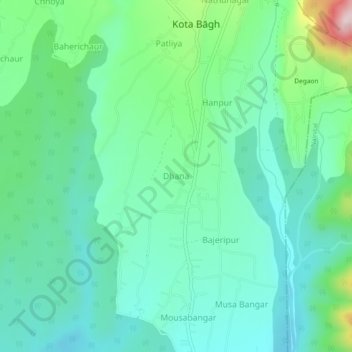 Carte topographique Dhana, altitude, relief