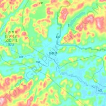 Carte topographique 怀群镇, altitude, relief