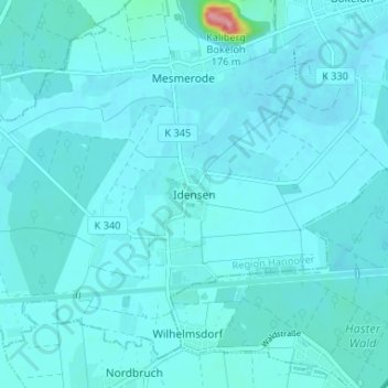 Carte topographique Idensen, altitude, relief
