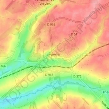 Carte topographique Vervins, altitude, relief