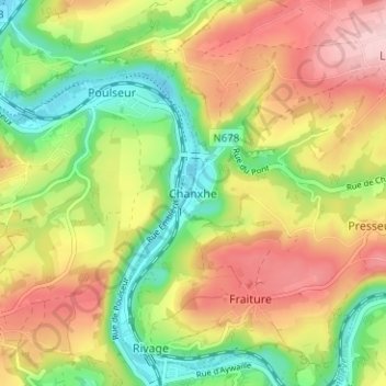 Carte topographique Chanxhe, altitude, relief