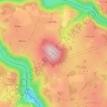 Carte topographique Puy de Teldes, altitude, relief