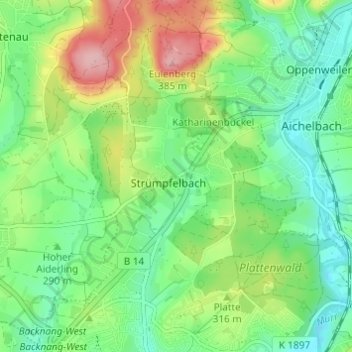 Carte topographique Strümpfelbach, altitude, relief