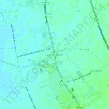Carte topographique San Nicolas, altitude, relief