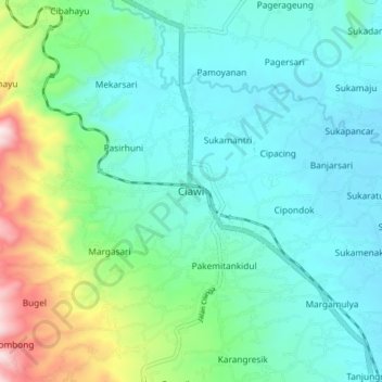 Carte topographique Ciawi, altitude, relief